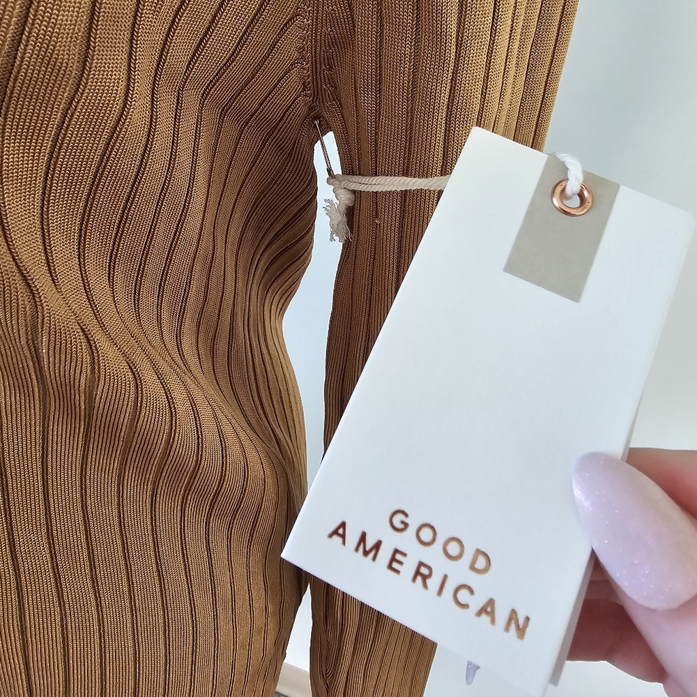 NWT Good American 5/6 Ribbed Button-Up Long Sleeve Top - Picture 2 of 6